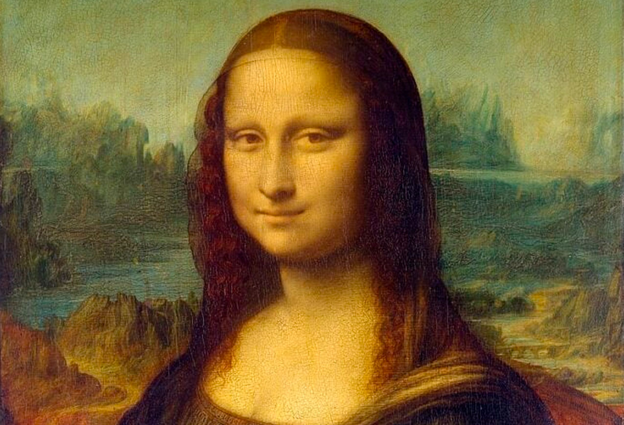Mona Lisa painting by Leonardo da Vinci, linked to the Lake Garlate landscape and Villa Wirnica's historical surroundings.