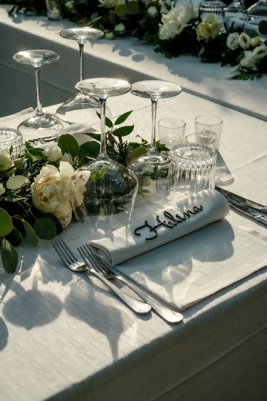 Elegant wedding table setting with floral decorations at Villa Wirnica near Lake Como. Elegant wedding table setting at Villa Wirnica near Lake Como